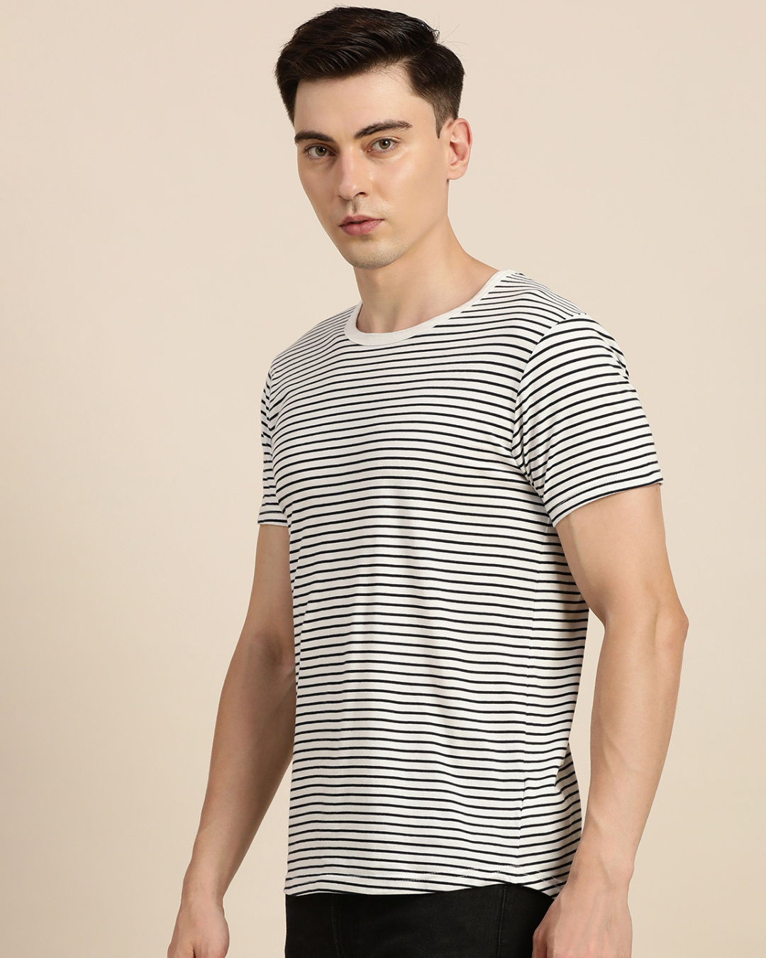 Shop Men's White Striped T-shirt-Back