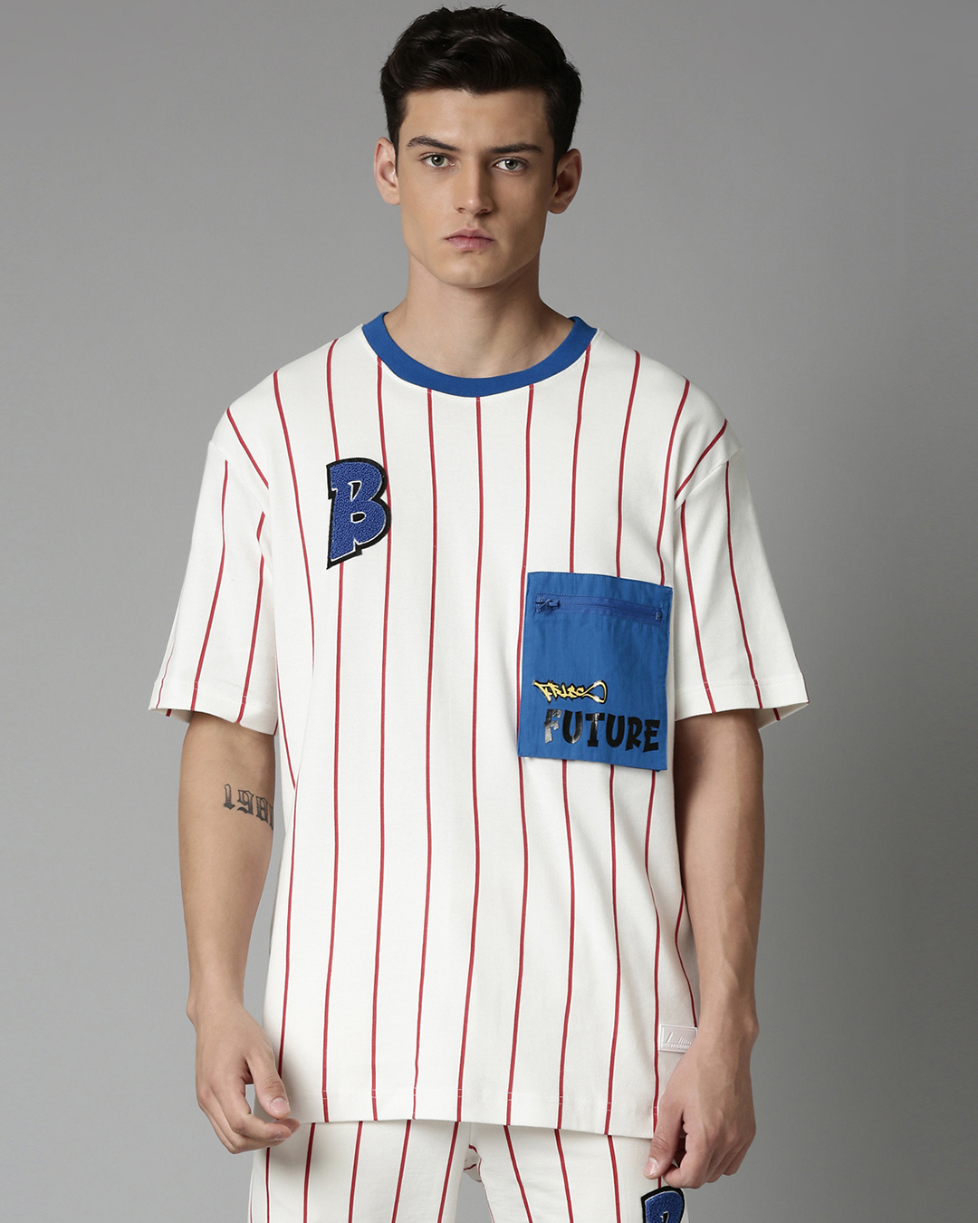 Buy Mens White Striped Oversized Fit T Shirt Online At Bewakoof