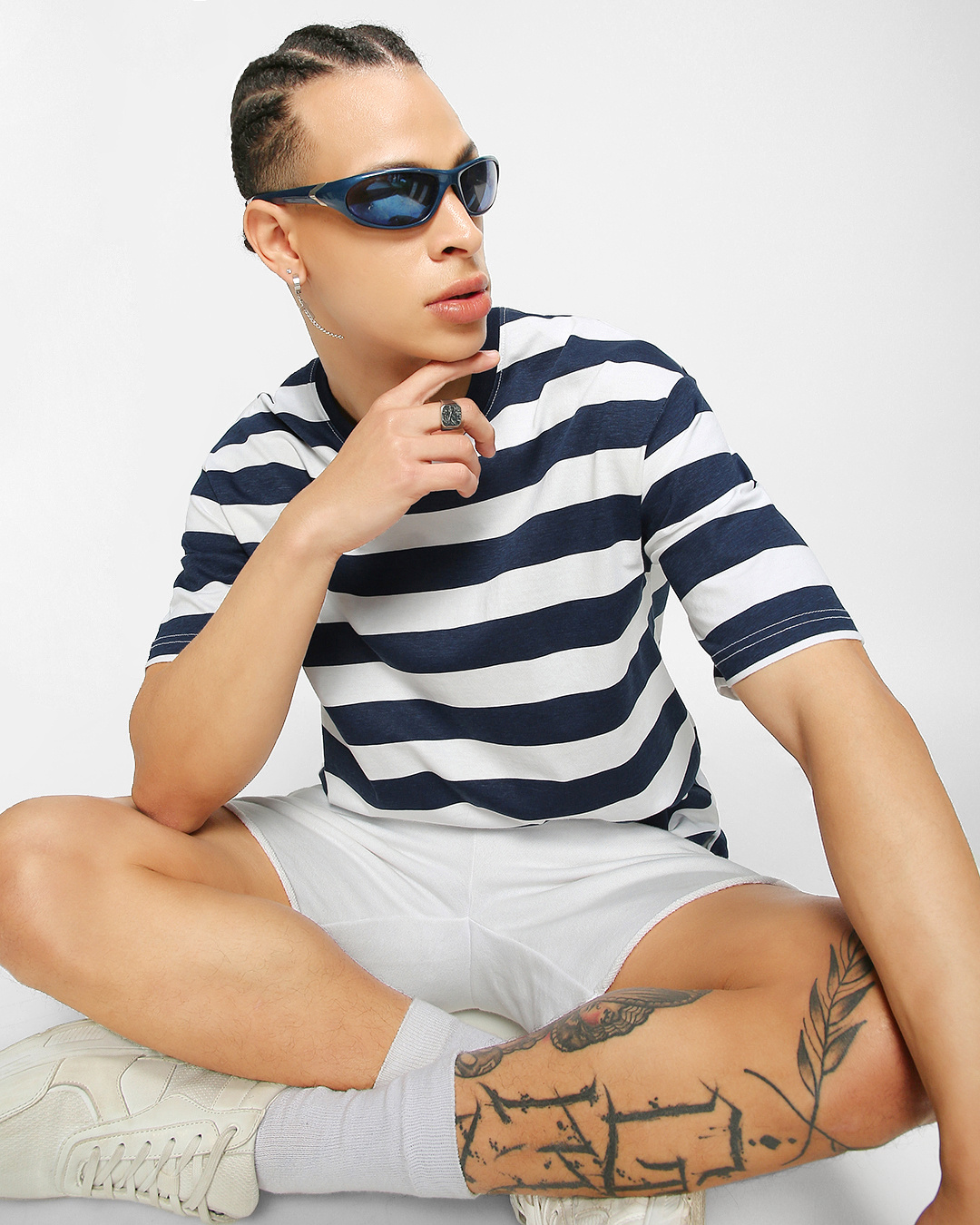Buy Men's White & Blue Striped Oversized T-shirt Online at Bewakoof