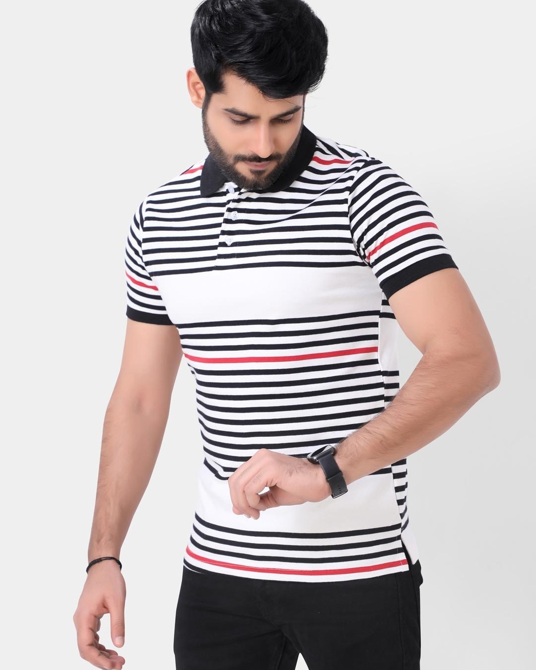 Buy Men's White Striped Polo T-shirt Online at Bewakoof