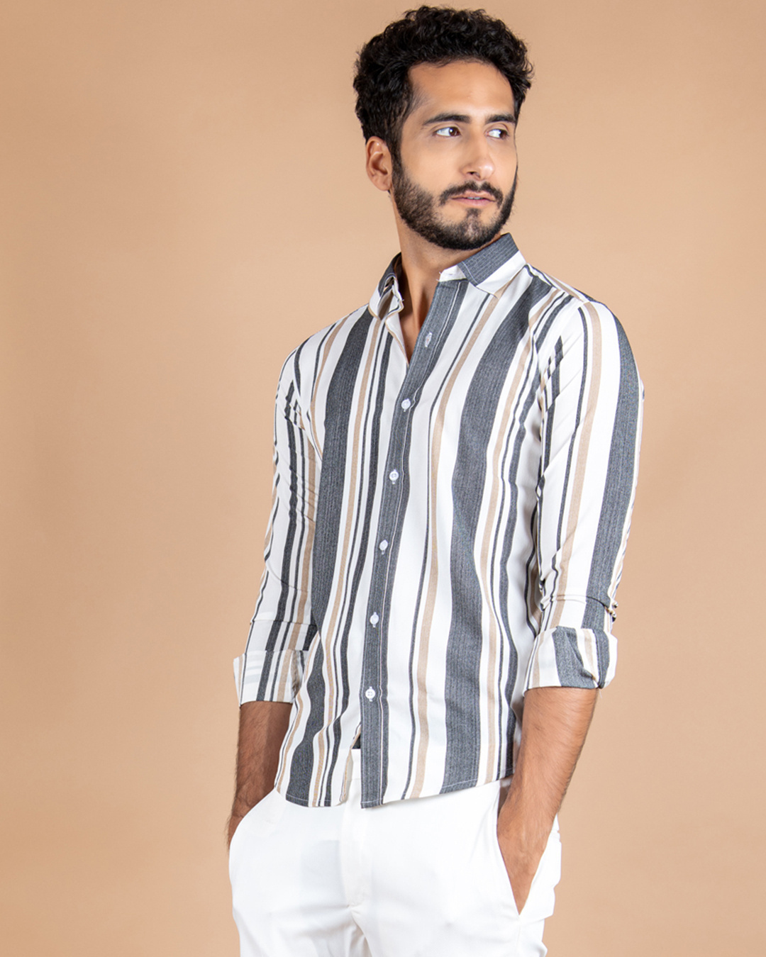 Shop Men's White Striped Shirt-Back