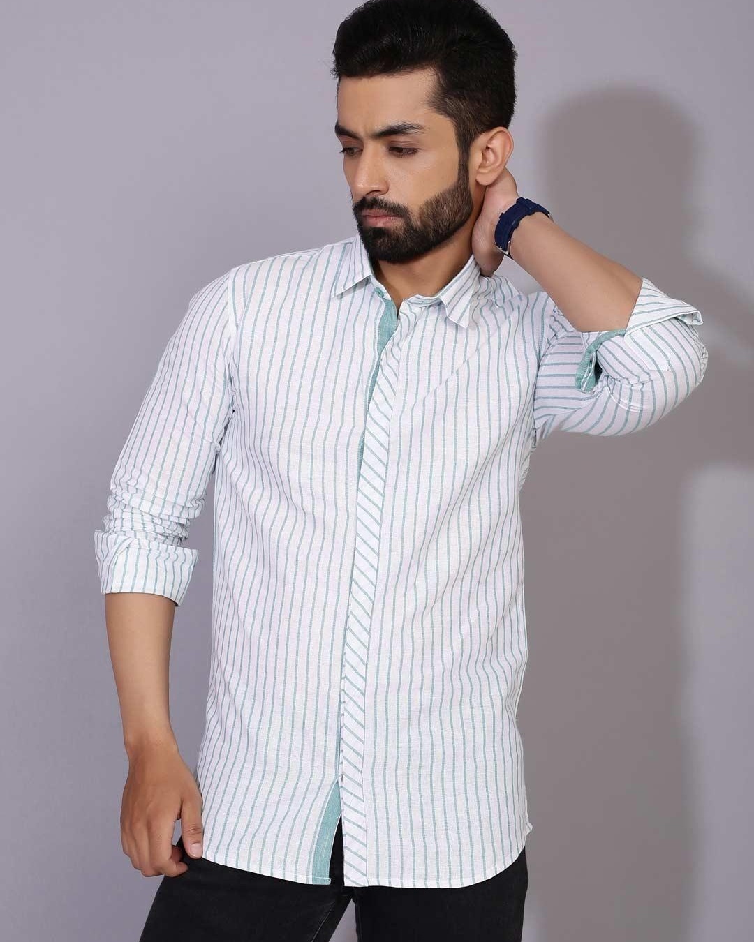 Shop Men's White Striped Slim Fit Shirt-Back