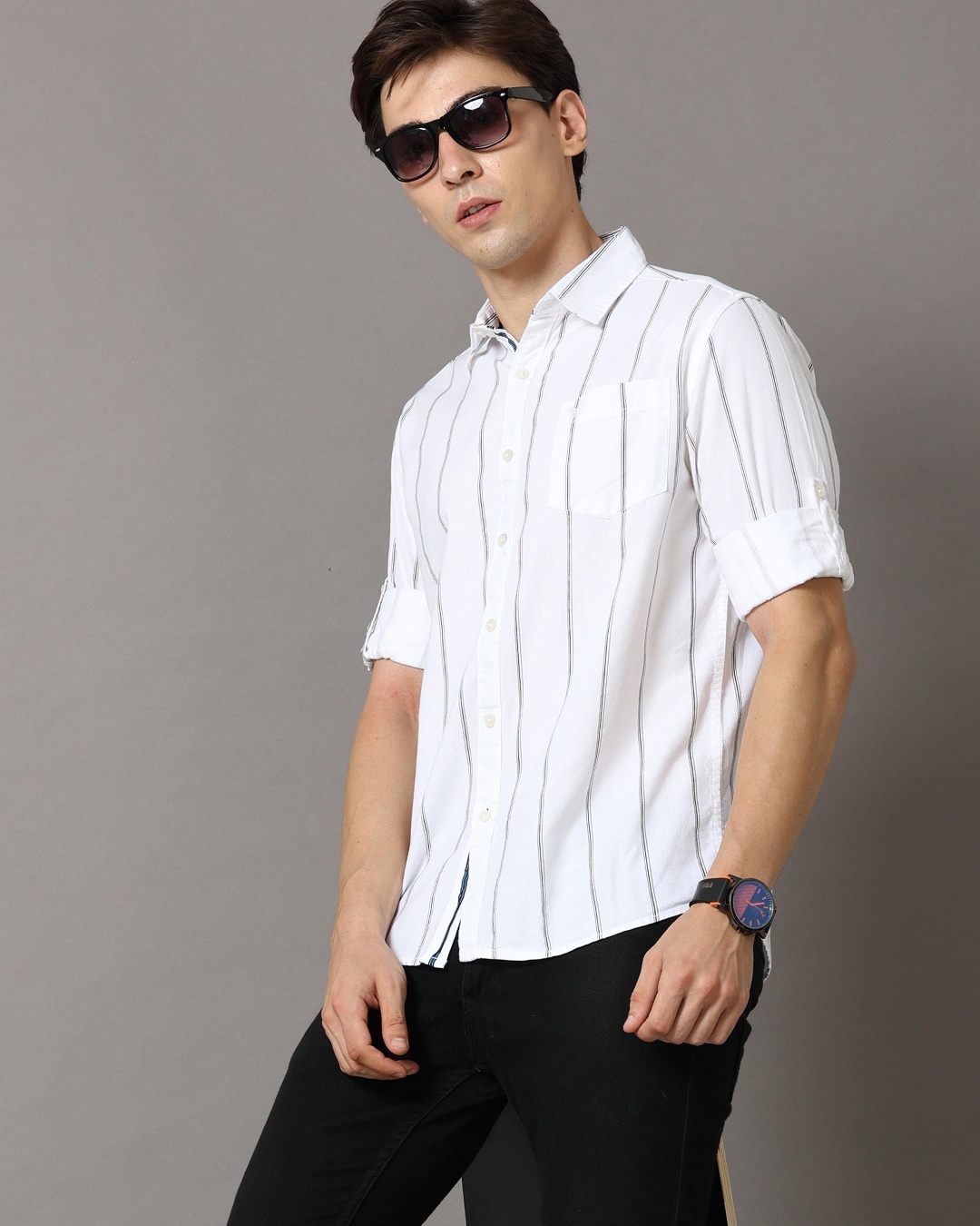 Men's White Abstract Slim Fit Shirt