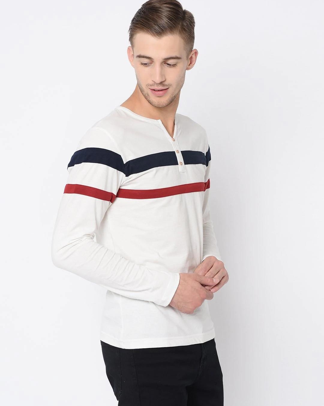 Shop Men's White Striped Slim Fit T-shirt-Back