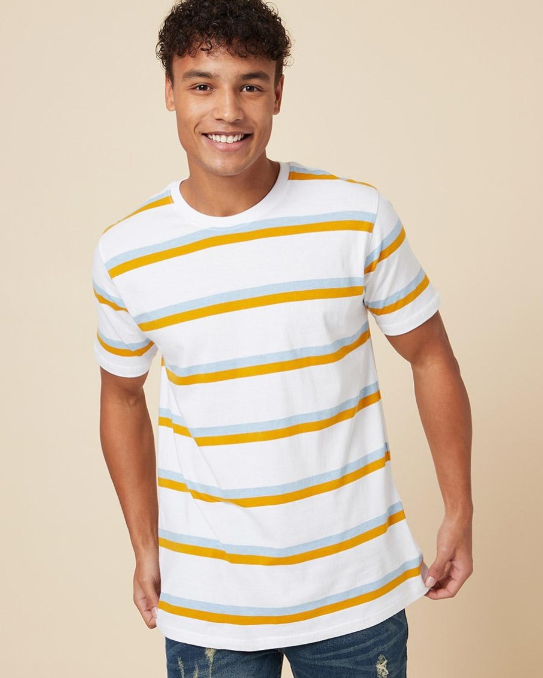 Buy Men's White Striped T-shirt Online at Bewakoof