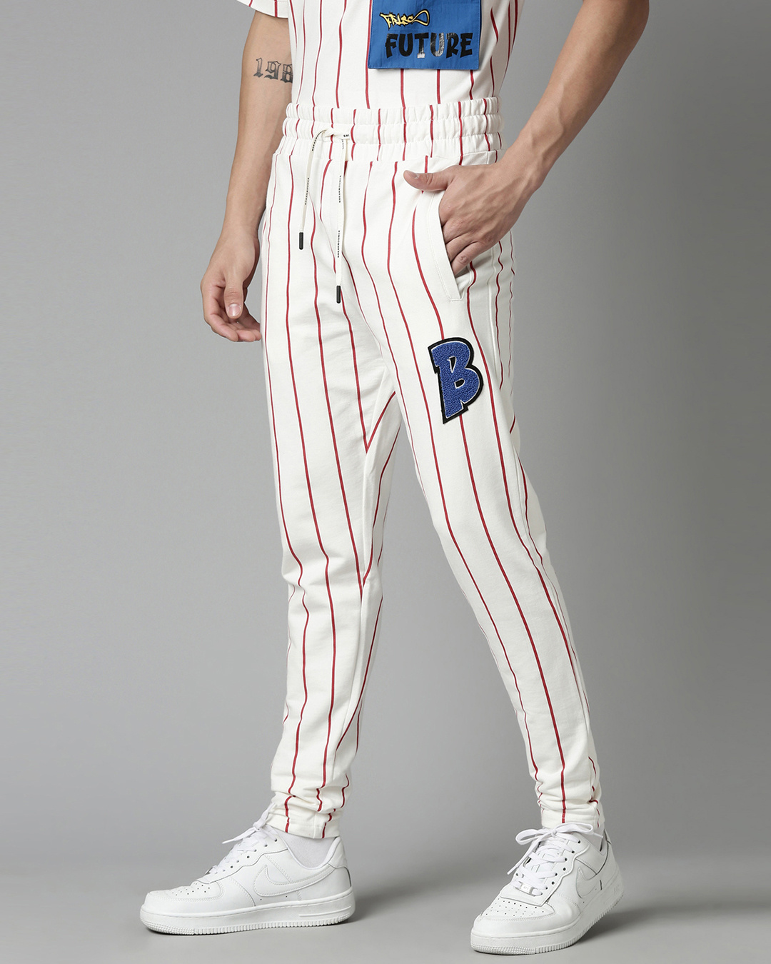 Shop Men's White Striped Track Pants-Back