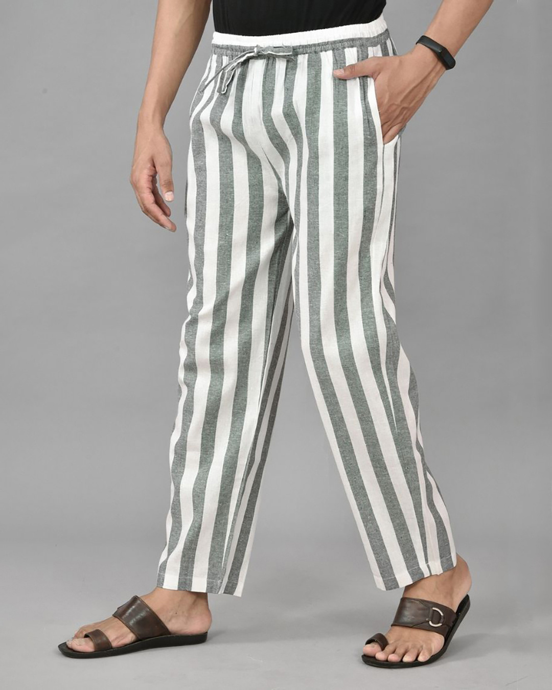 Buy Arrow Mid Rise Flat Front Striped Trousers - NNNOW.com
