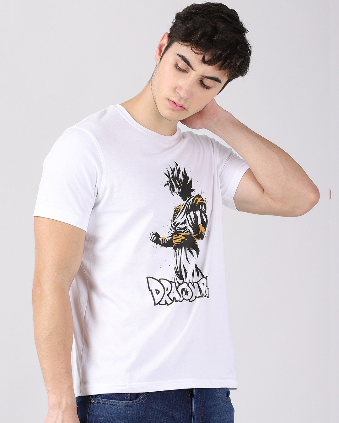 Shop Men's White Anime Super Saiyan Goku Graphic Printed T-shirt-Back