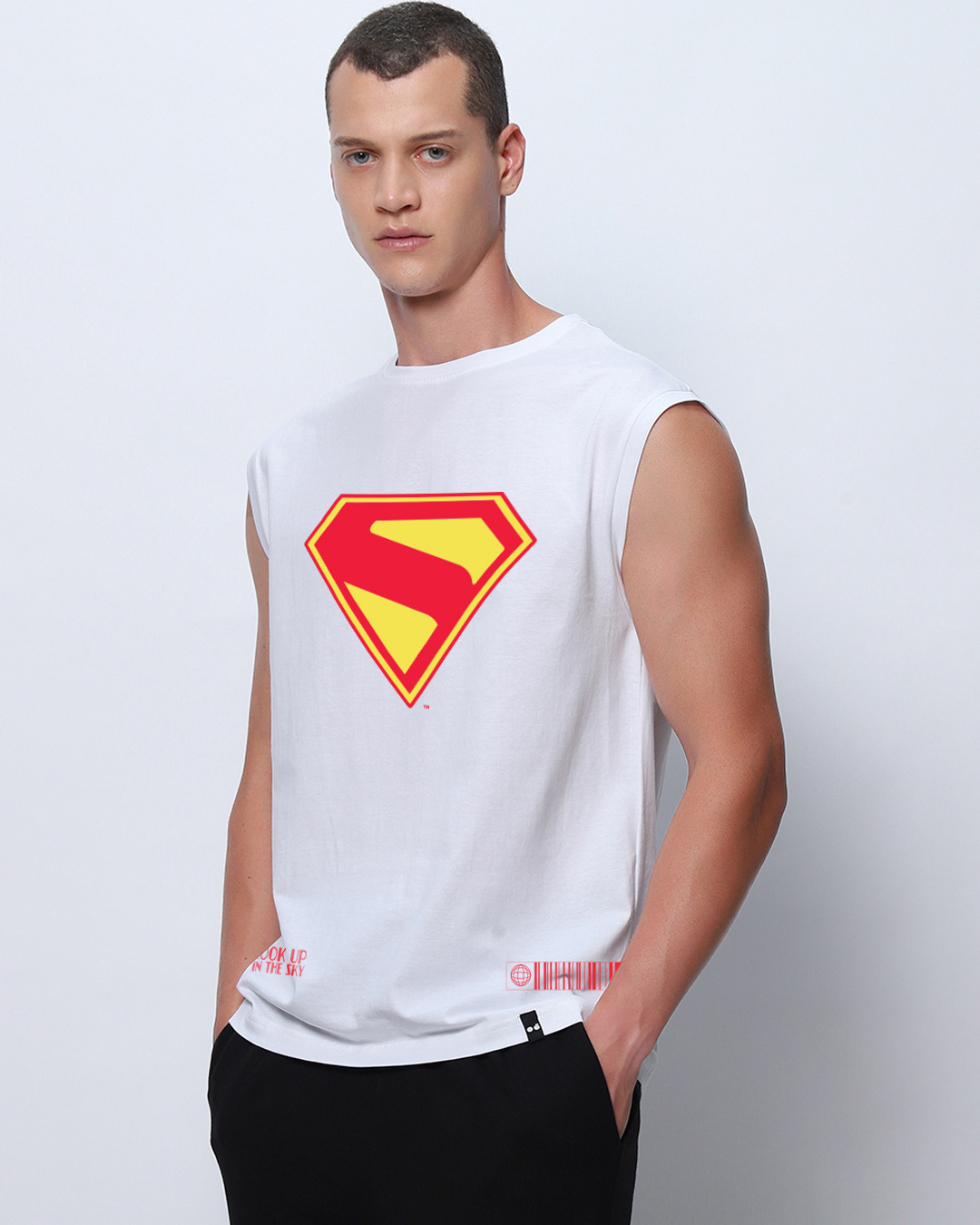 Shop Men's White Superman Logo Graphic Printed Oversized Vest-Back