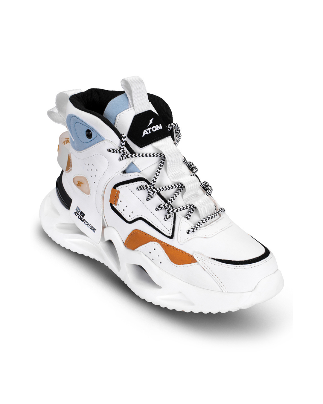 Shop Men's White & Tan Orange Chroma Kick Color Block High-Top Sneakers-Back