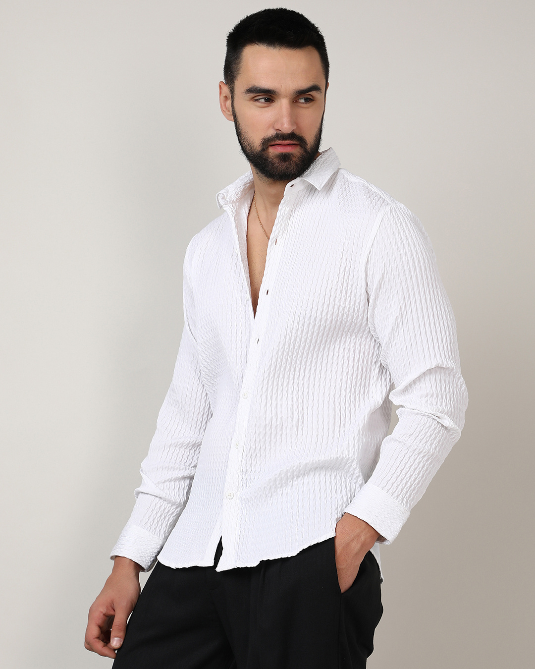 Shop Men's White Textured Shirt-Back