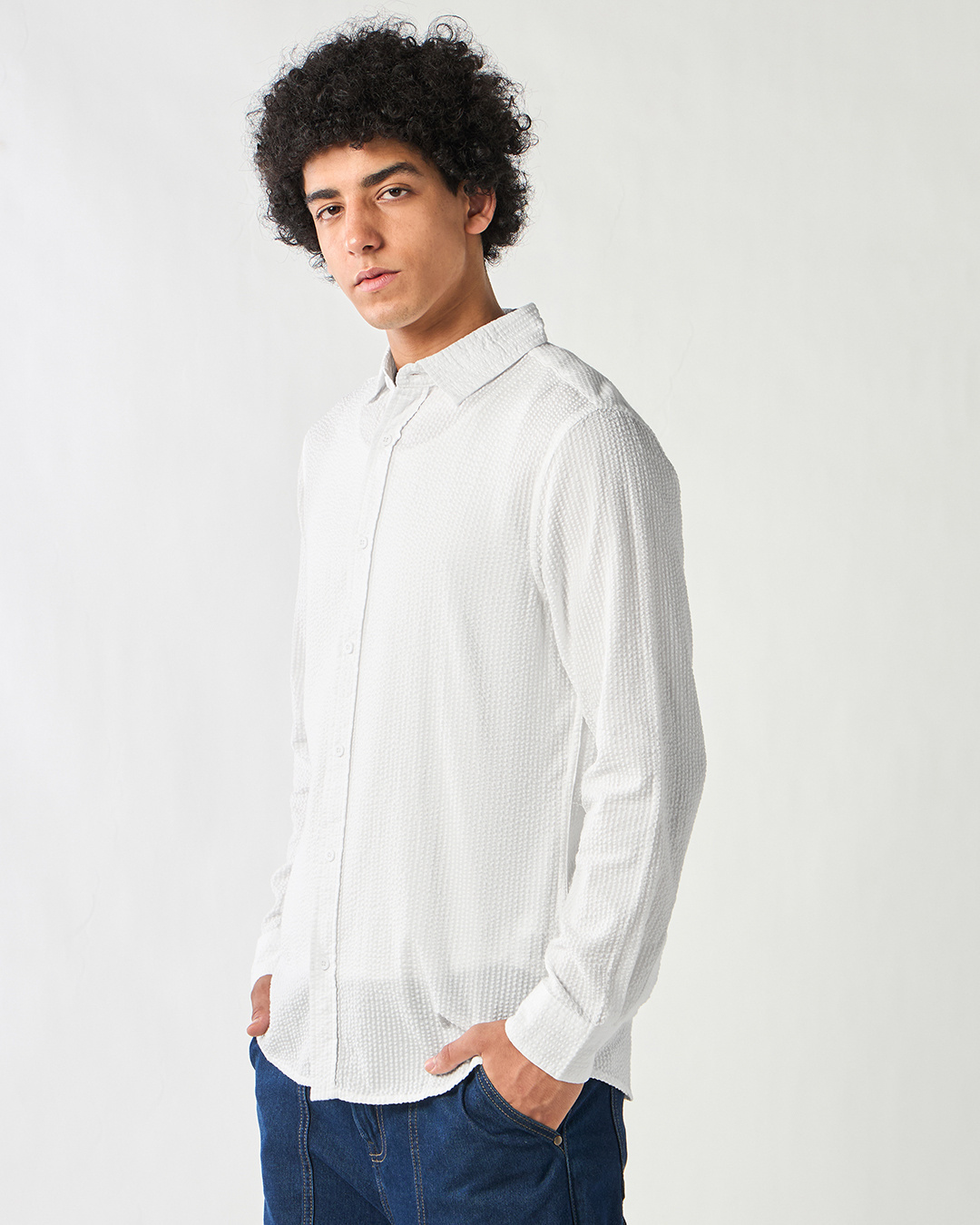 Shop Men's White Textured Shirt-Back