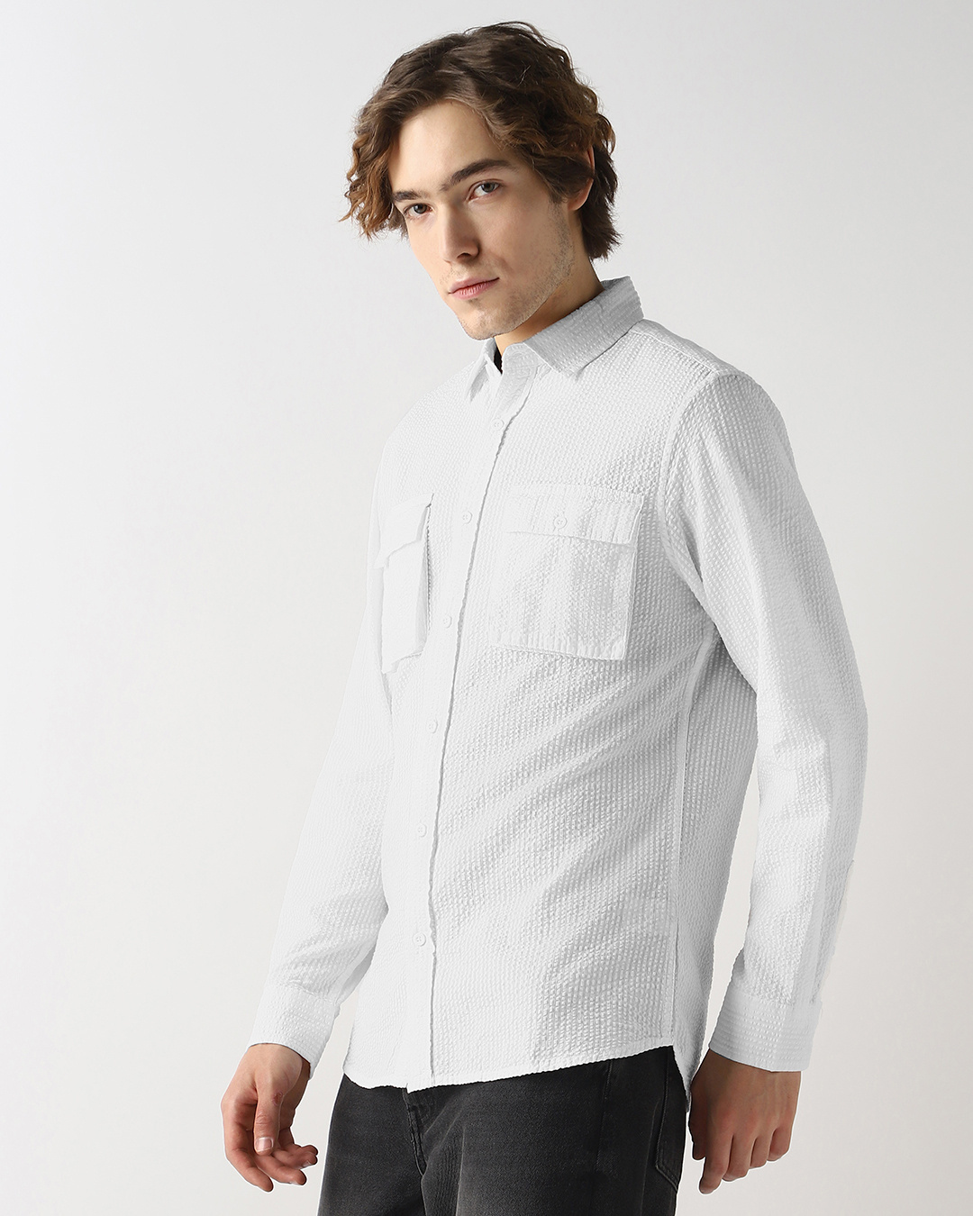 Shop Men's White Textured Shirt-Back