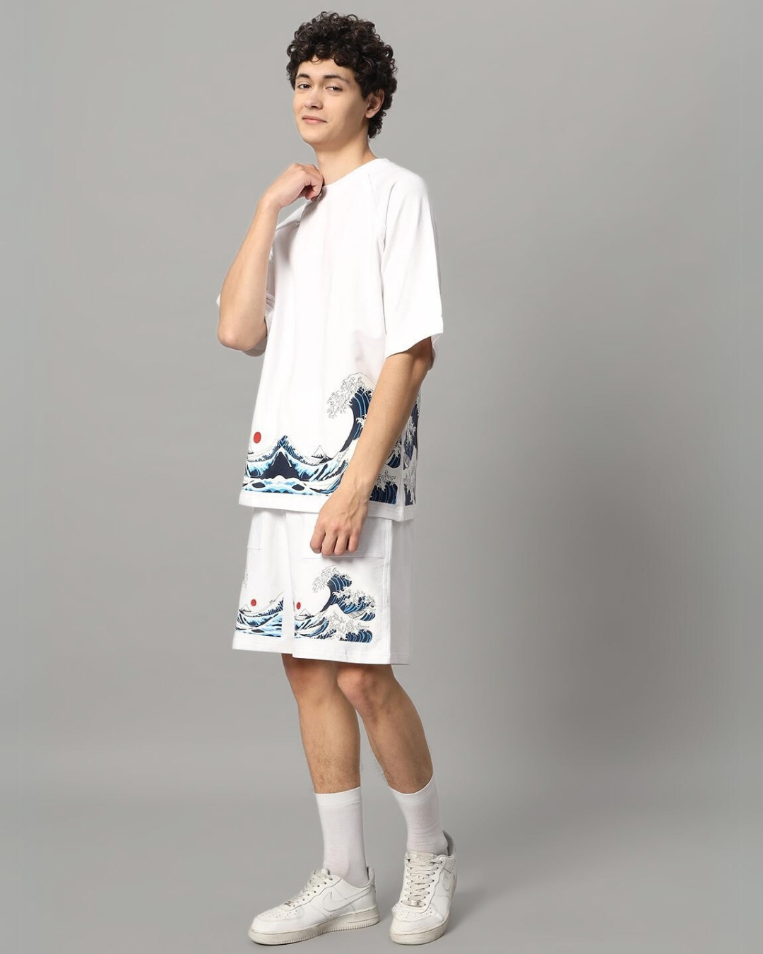 Shop Men's White The Great Wave Printed Oversized Fit Co-ordinates-Back