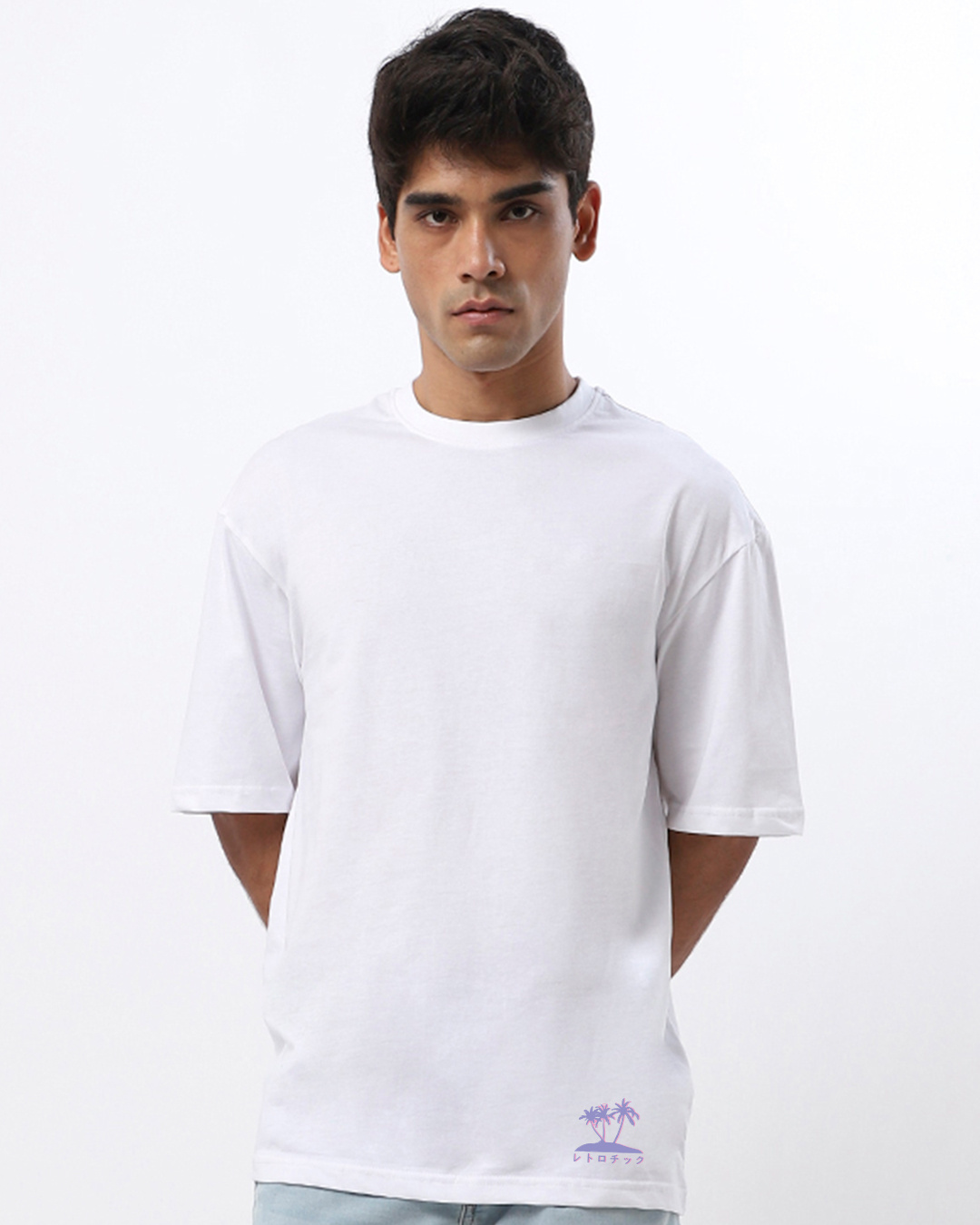 Shop Men's White Time Flies Graphic Printed Oversized T-shirt-Back