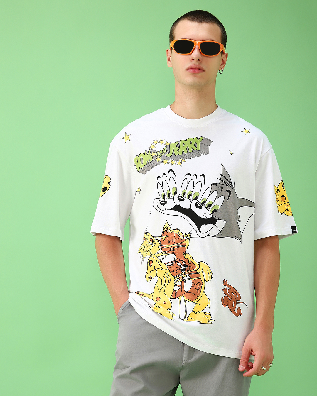 Shop Men's White Troublemaker Fanclub Graphic Printed Oversized T-shirt-Back