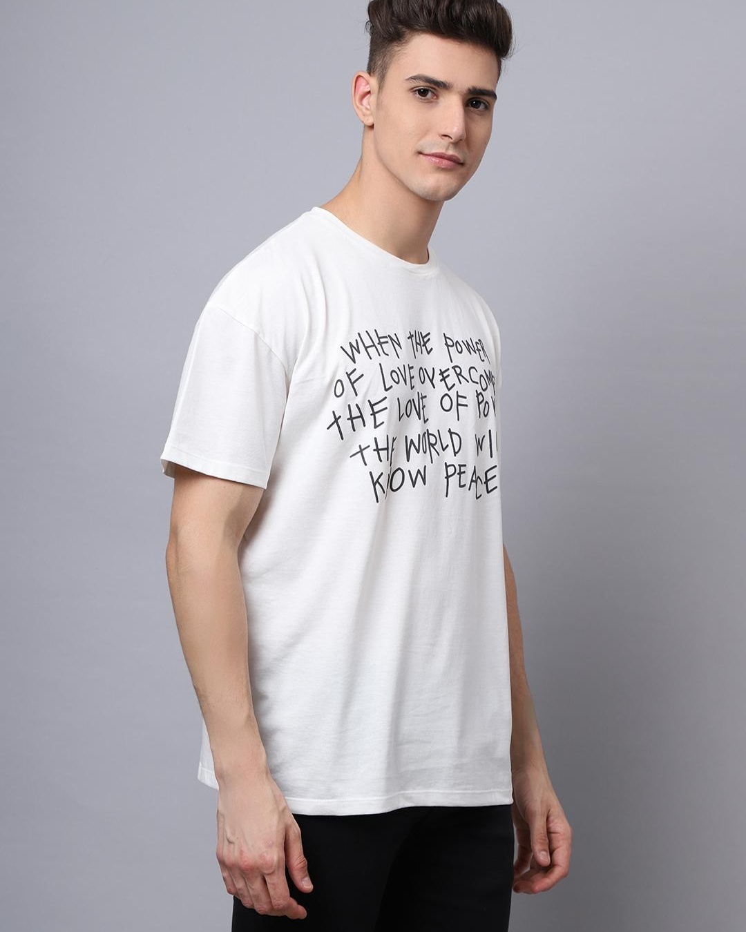 Shop Men's White Typography Oversized T-shirt-Back