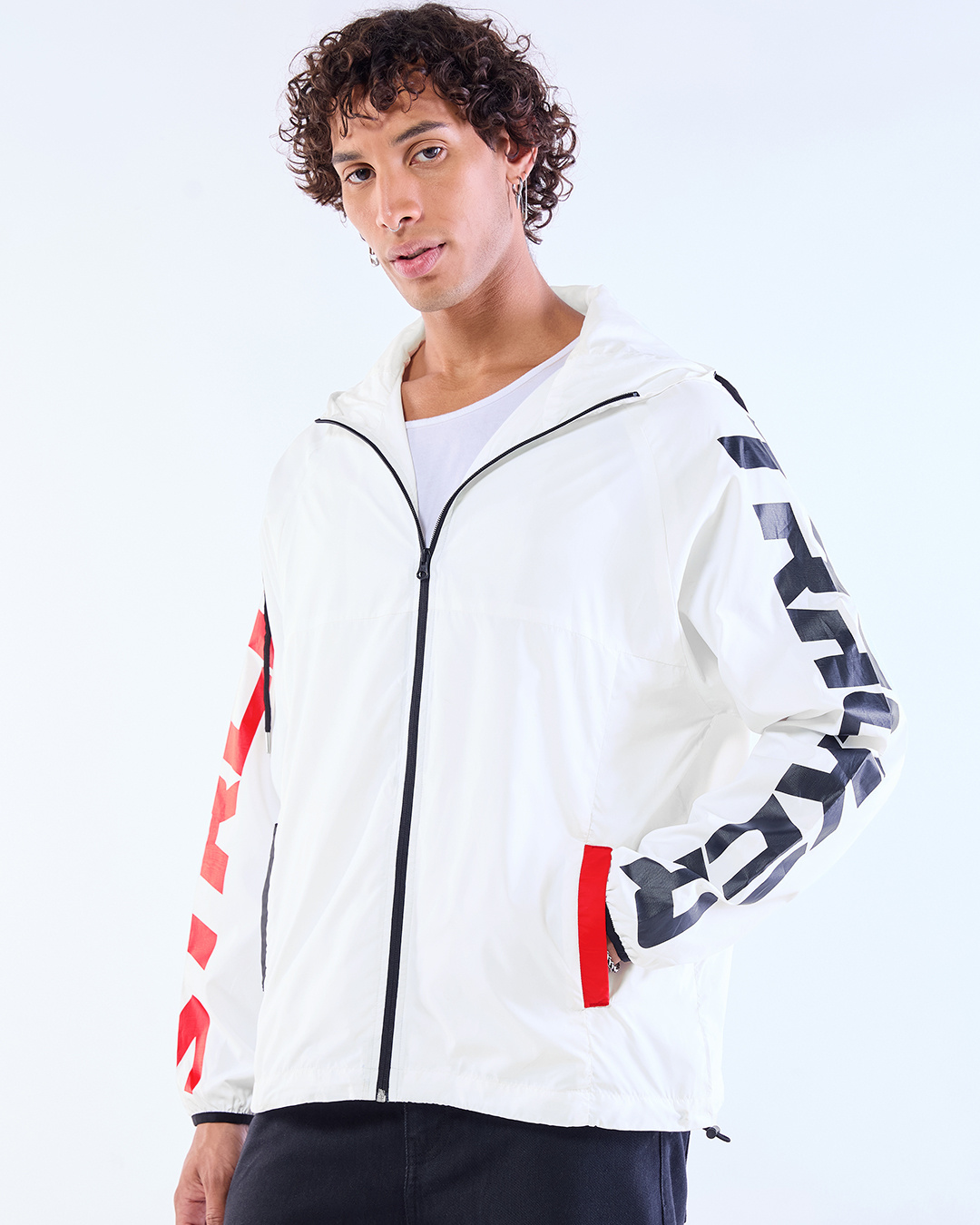Shop Men's White Typography Oversized Windcheater Jacket-Back