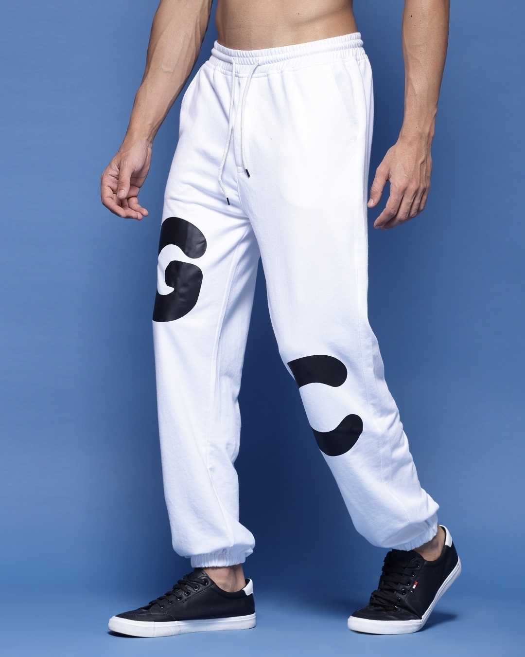 Shop Men's White Typography Relaxed Fit Joggers-Back