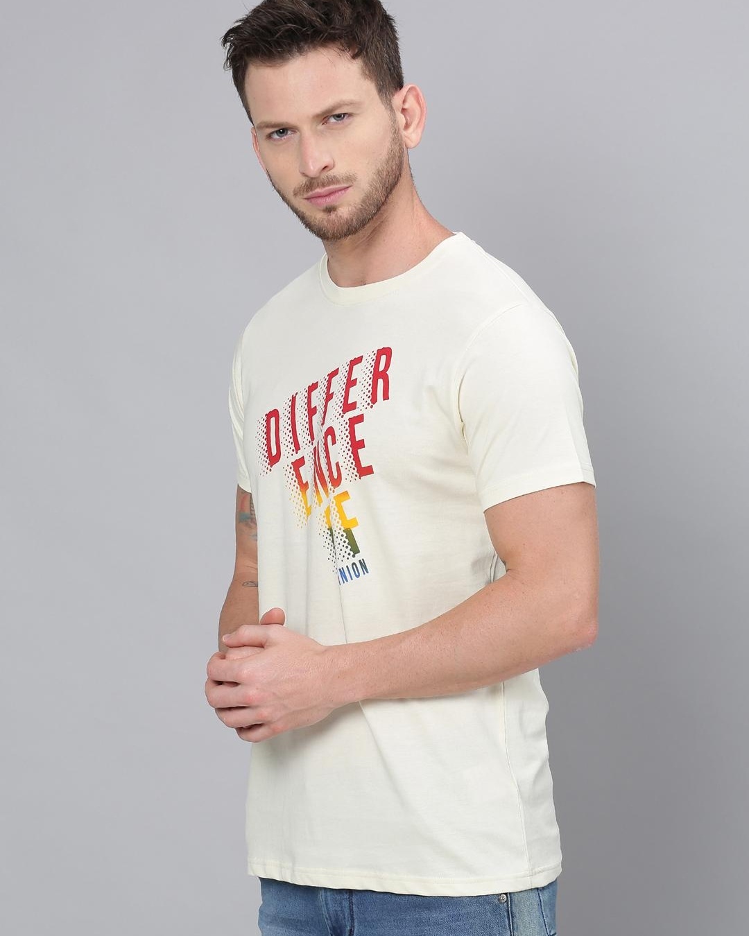 Shop Men's White Typography Slim Fit T-shirt-Back