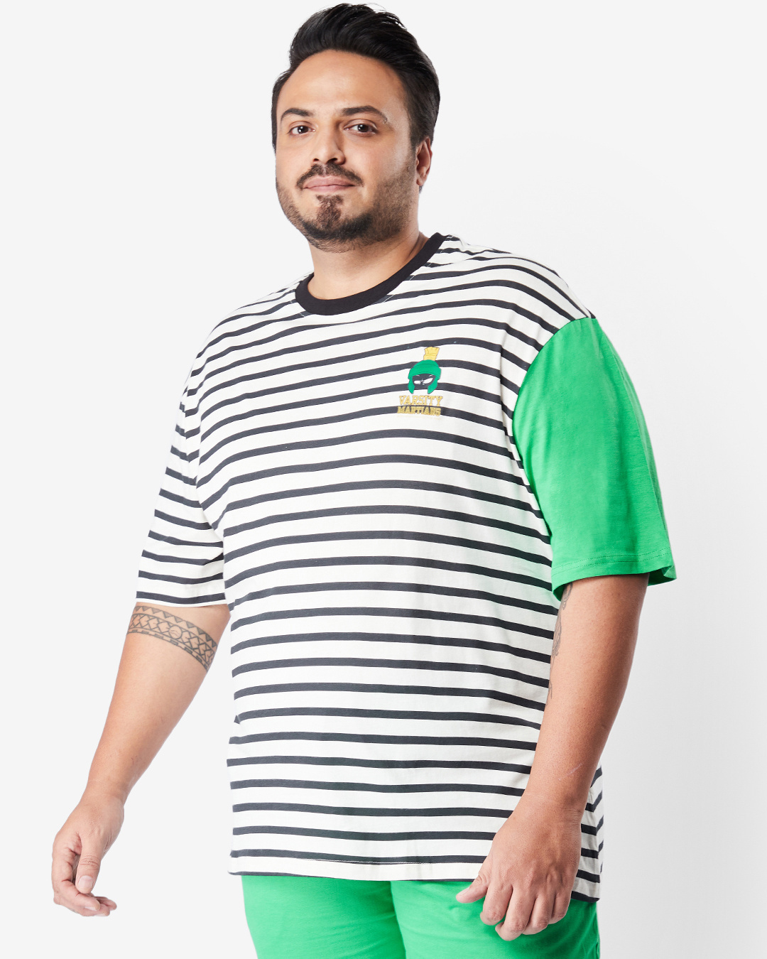 Shop Men's White Varsity Stripe Plus Size Oversized T-shirt-Back