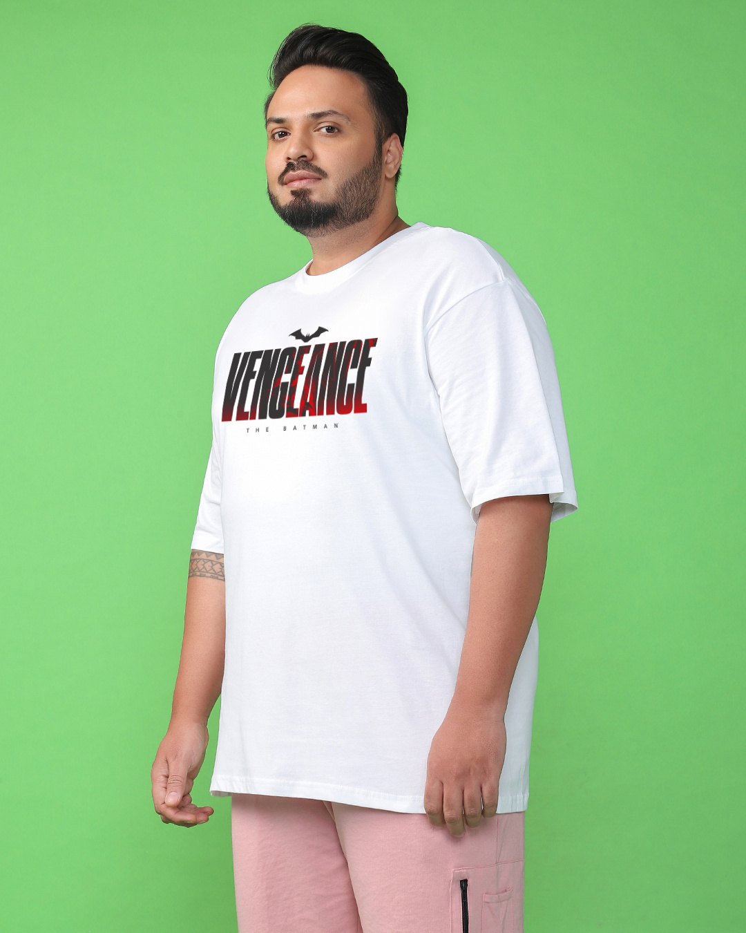 Shop Men's White Vengeance Graphic Printed Oversized Plus Size T-shirt-Back