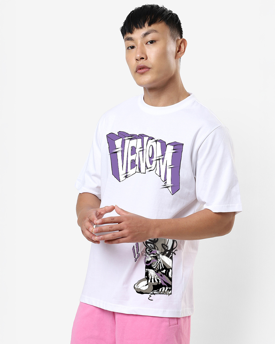 Shop Men's White Venom Graphic Printed Oversized T-shirt-Back