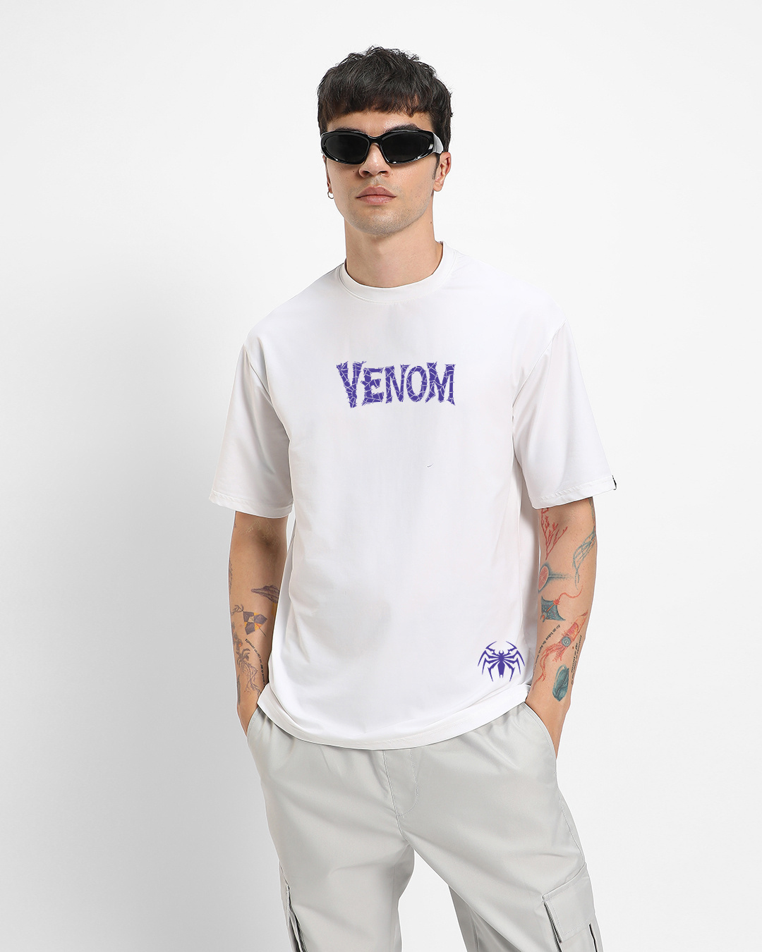 Shop Men's White Venomized Graphic Printed Oversized T-shirt-Back