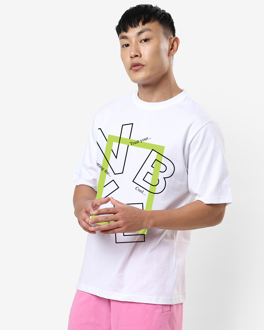 Shop Men's White Vibe Typography Oversized T-shirt-Back