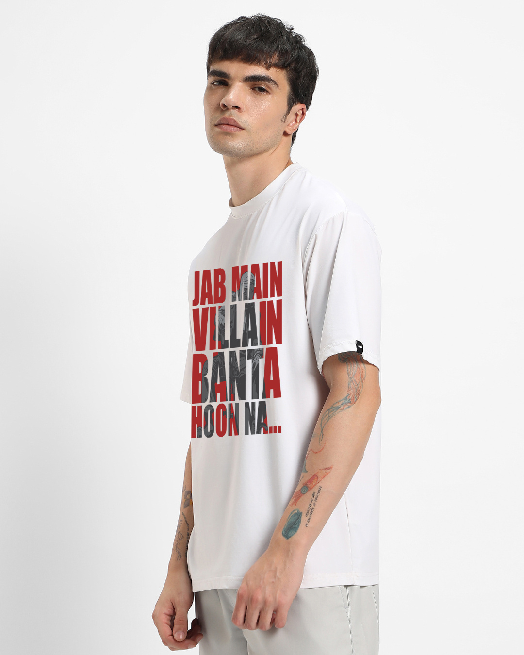 Shop Men's White Villain Graphic Printed Oversized T-shirt-Back
