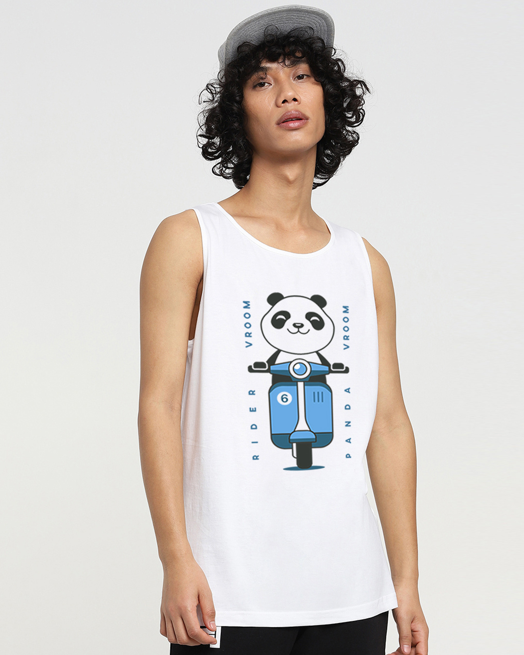 Buy Mens White Vroom Panda Graphic Printed Vest For Men White Online At Bewakoof 