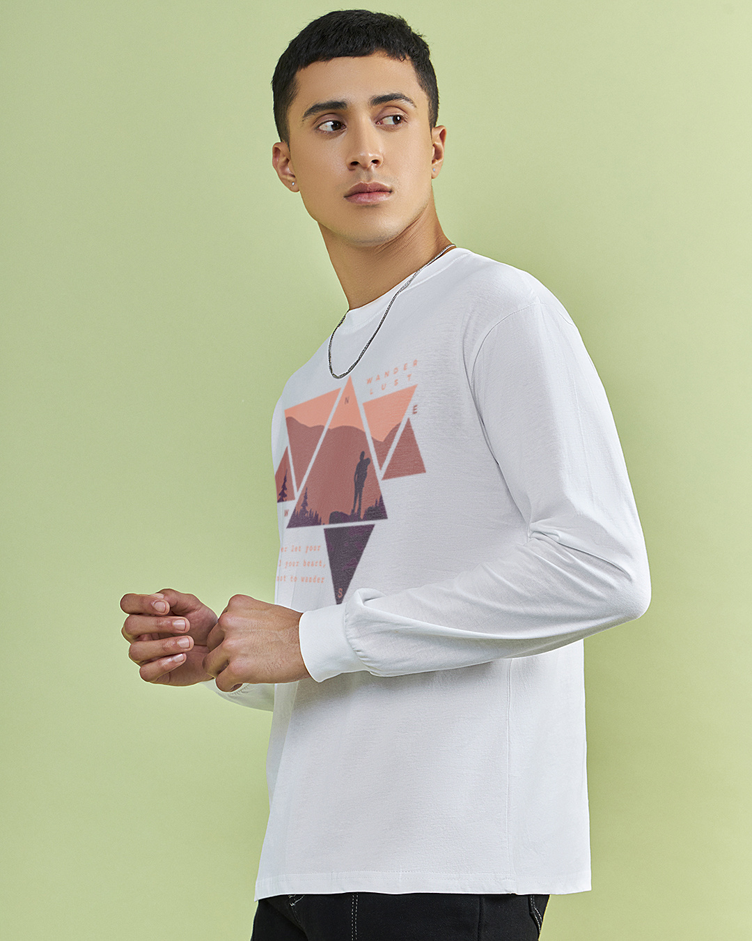 Shop Men's White Wander Geometry Graphic Printed Oversized T-shirt-Back
