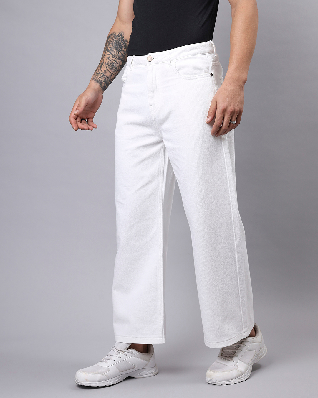 Shop Men's White Baggy Wide Leg Jeans-Back