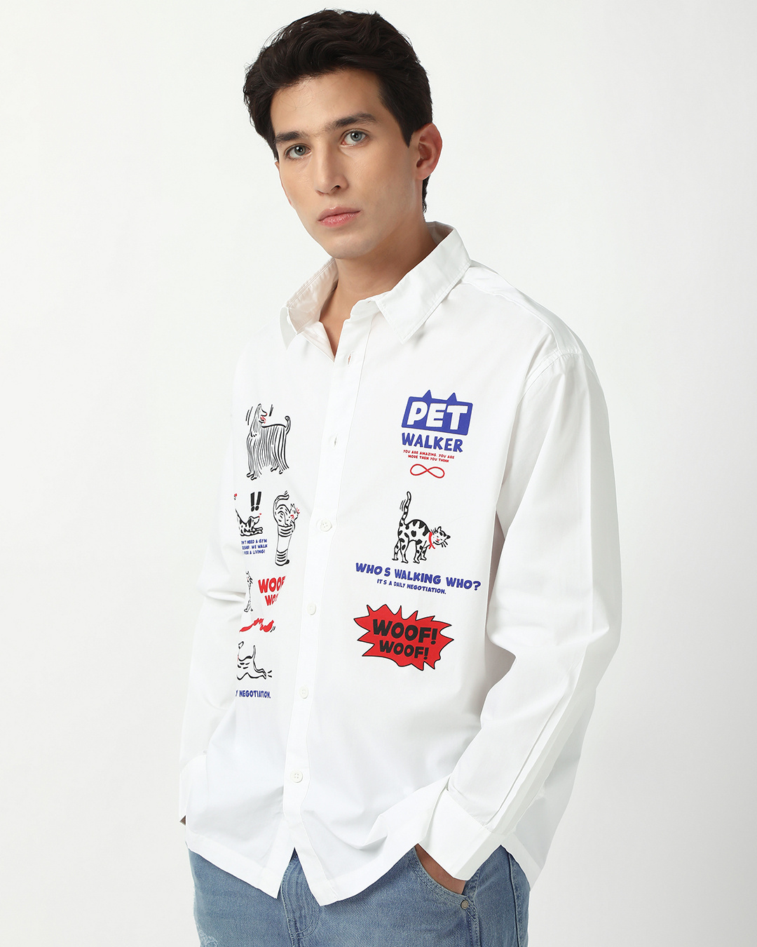 Shop Men's White Woof Graphic Printed Oversized Shirt-Back