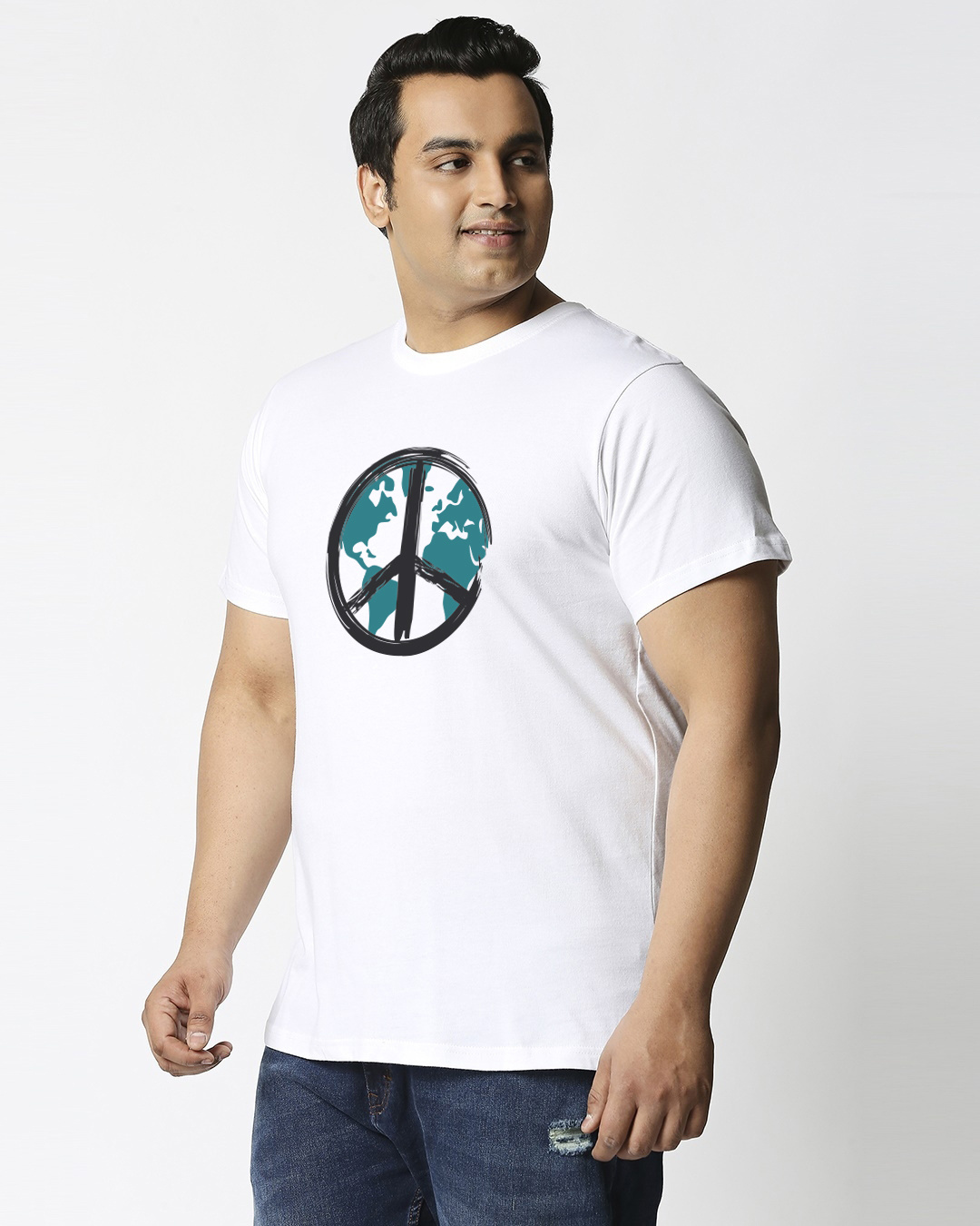 Shop Men's White World Peace Graphic Printed Plus Size T-shirt-Back