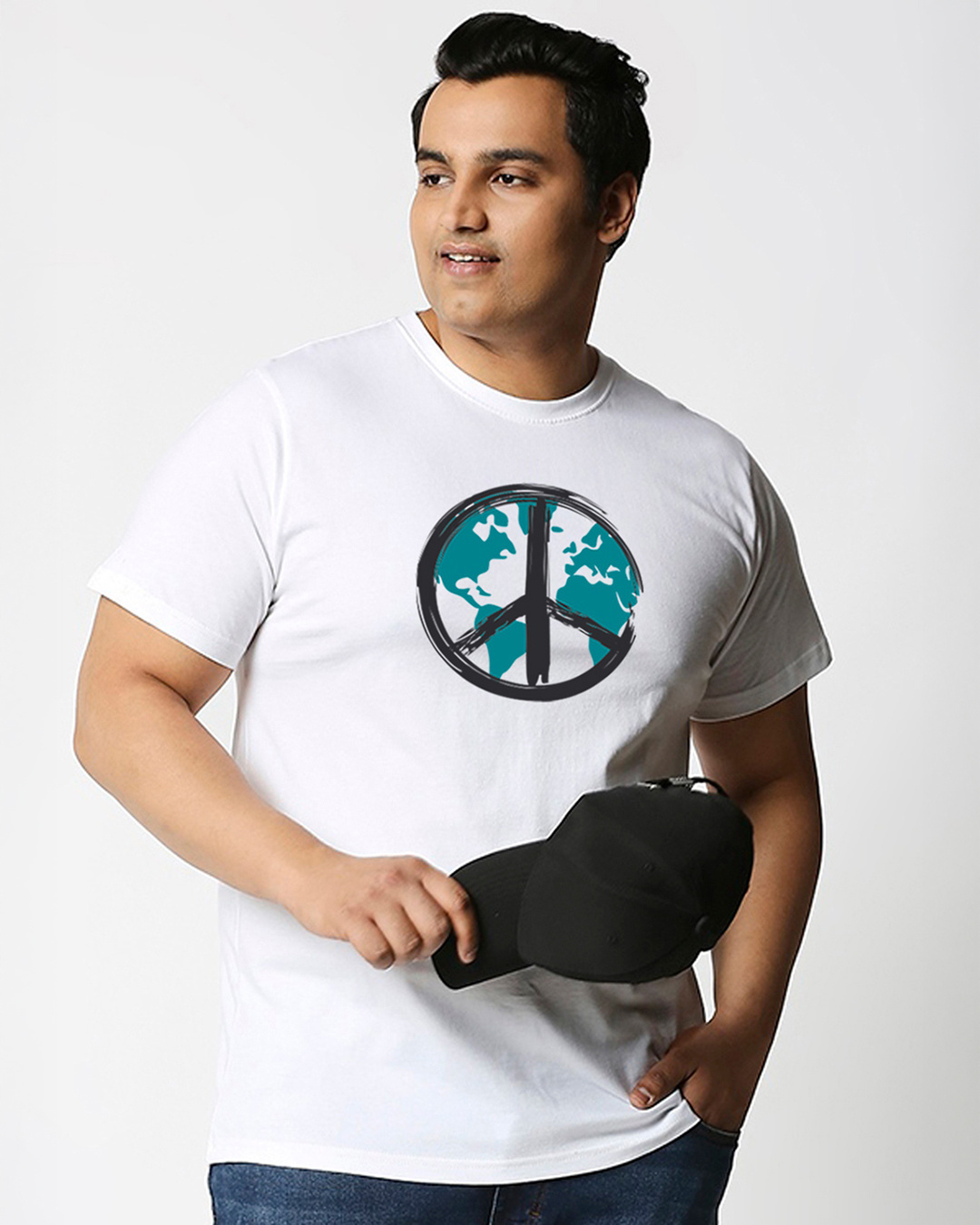 Shop Men's White World Peace Graphic Printed Plus Size T-shirt-Back