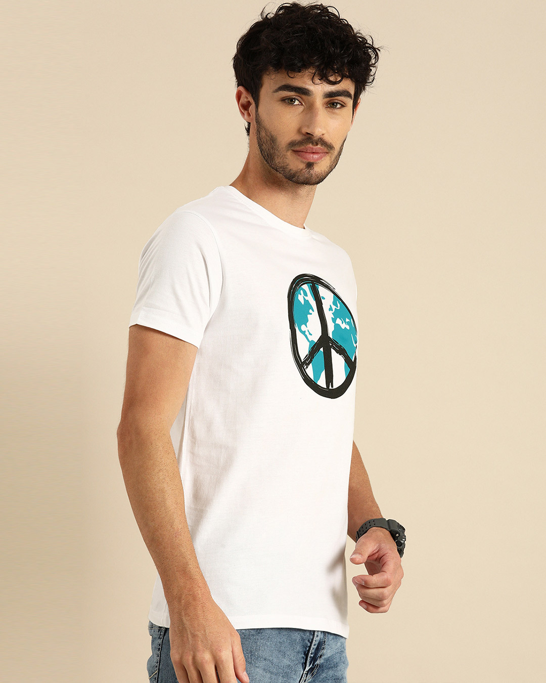 Shop Men's White World Peace Graphic Printed T-shirt-Back