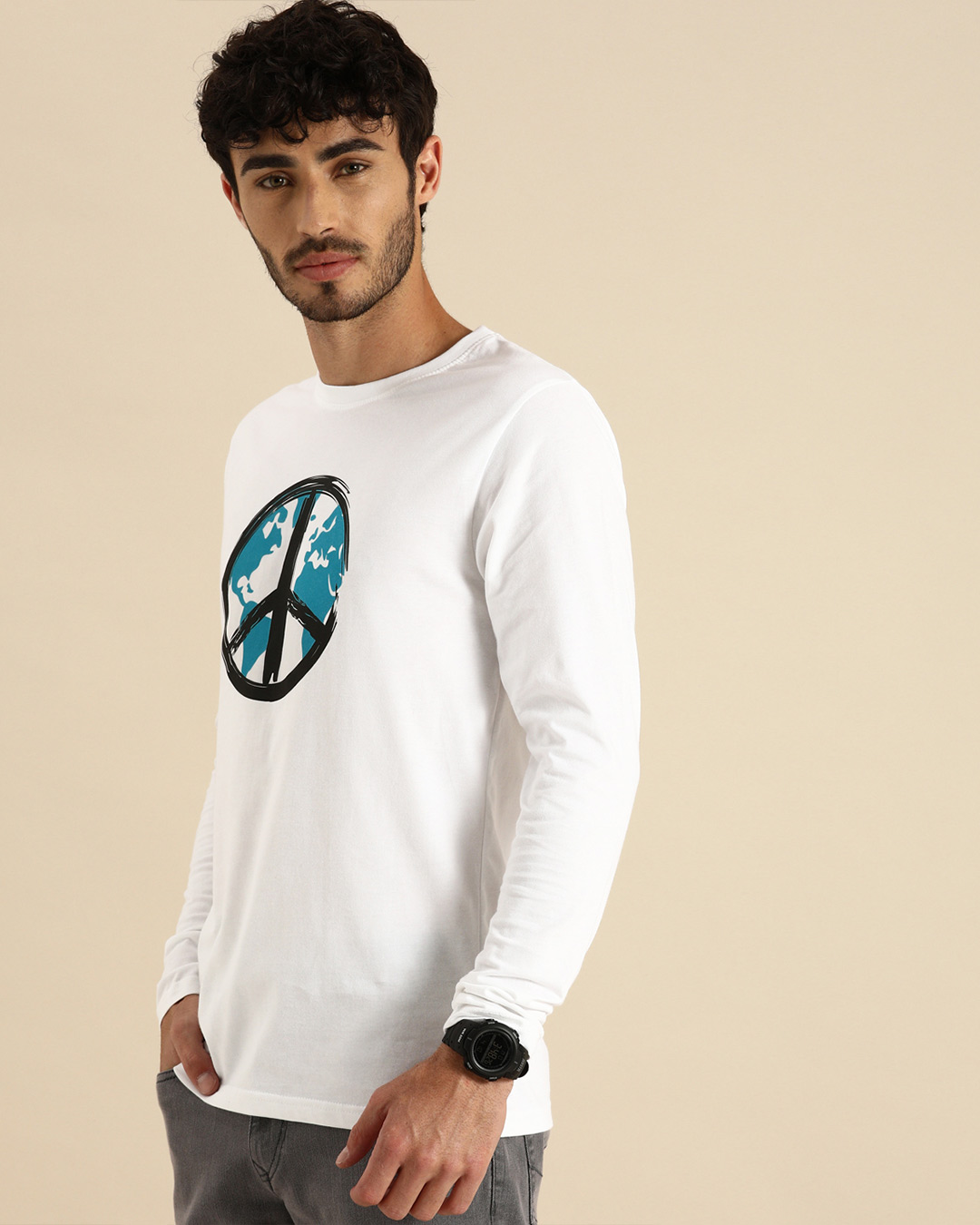 Buy Men's White World Peace T-shirt for 