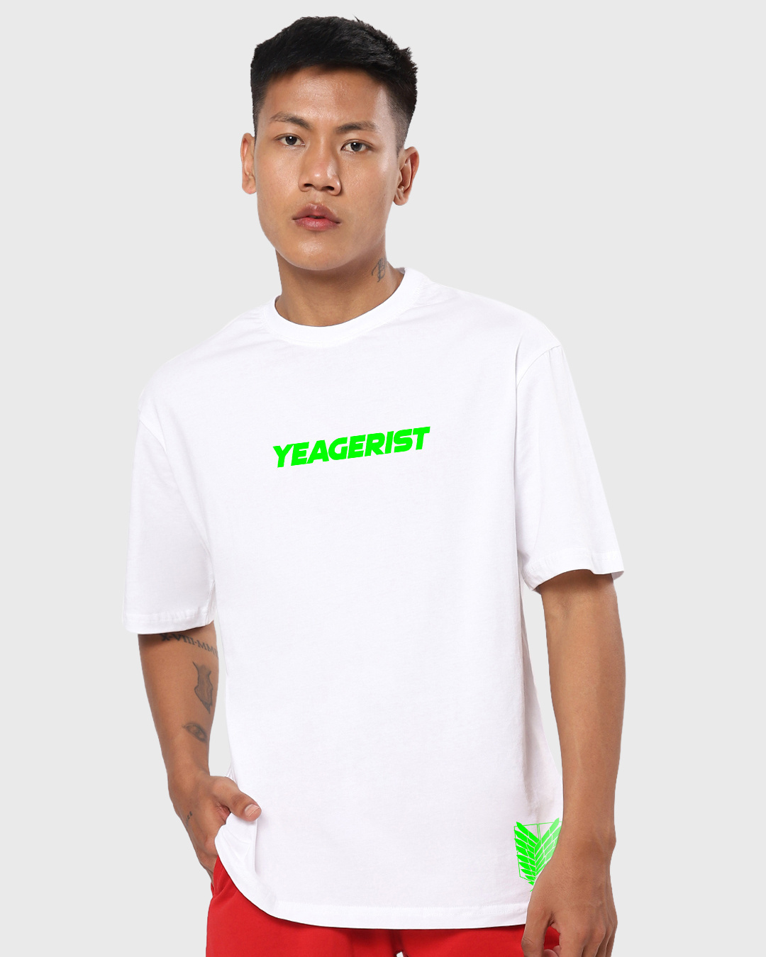 Shop Men's White Yeagerist AOT Graphic Printed Oversized T-shirt-Back