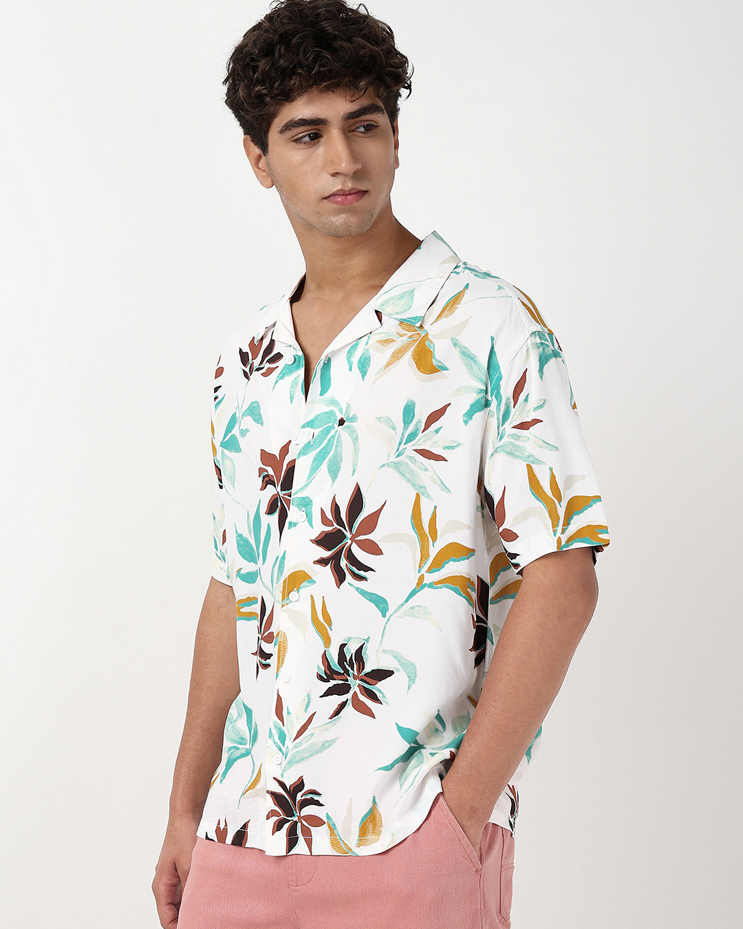 Shop Men's White & Yellow All Over Printed Oversized Shirt-Back