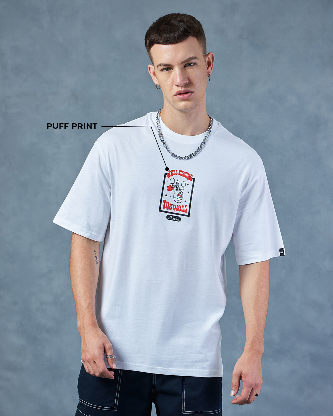 Shop Men's White Youth Culture Graphic Printed Oversized T-shirt-Back
