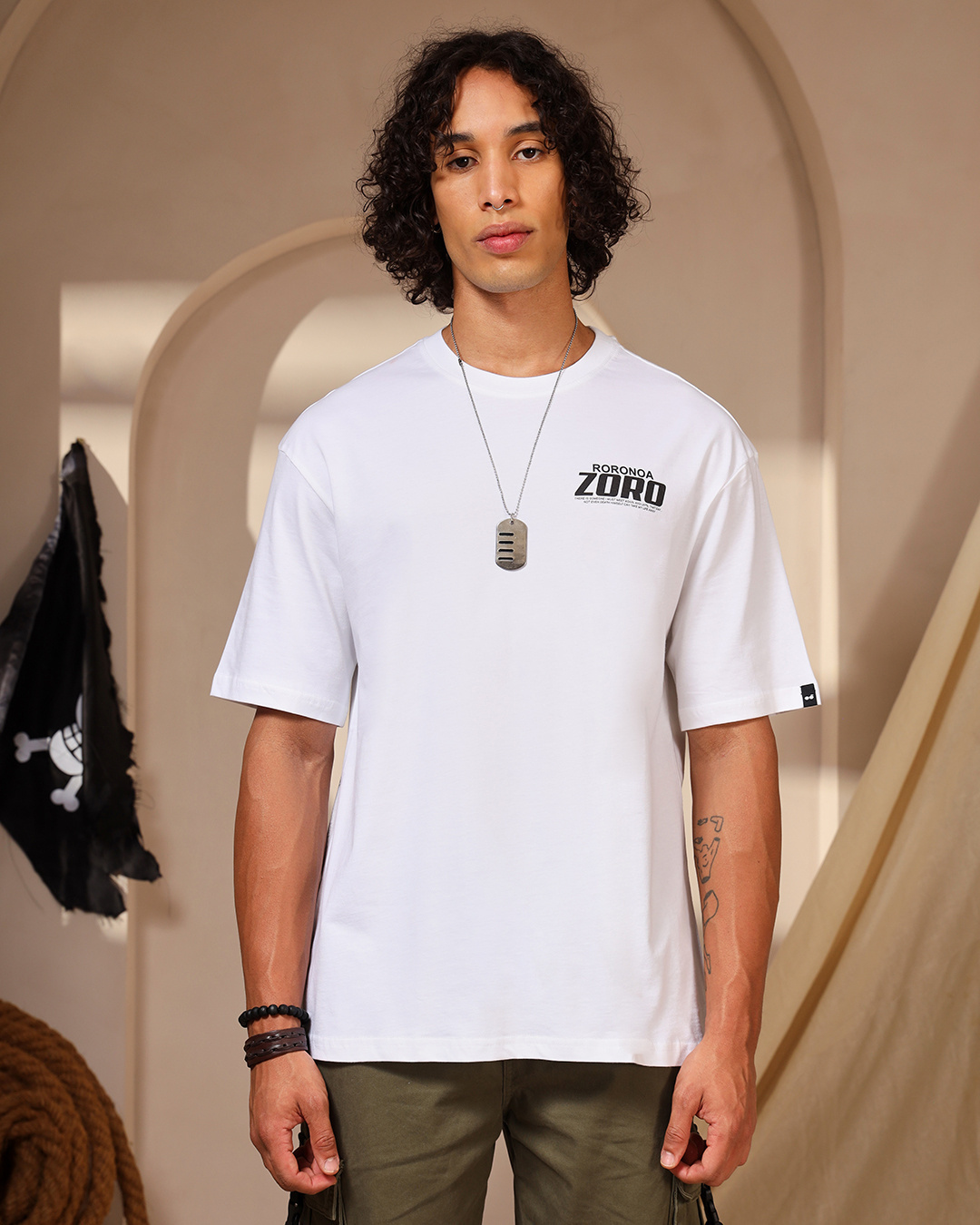 Shop Men's White Zoro Graphic Printed Oversized T-shirt-Back