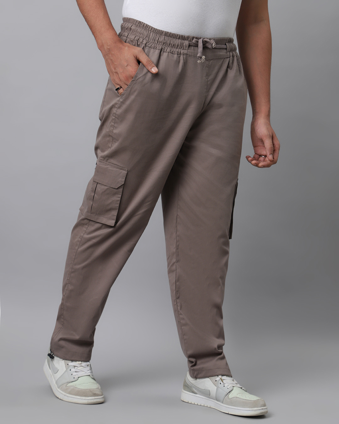 Shop Men's Wind Grey Loose Comfort Fit Cargo Parachute Pants-Back