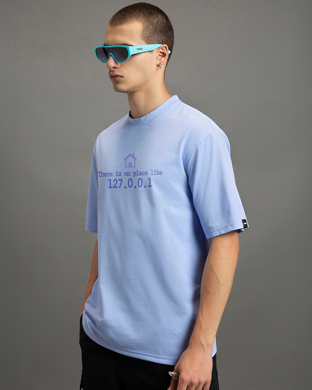 Shop Men's Windsurfer Blue No Place Like Typography Oversized T-shirt-Back