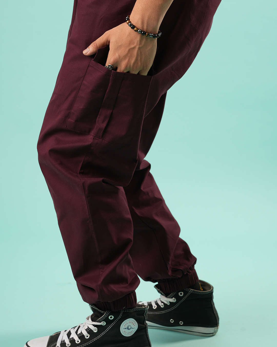 Shop Men's Wine Loose Comfort Fit Cargo Harem Pants-Back