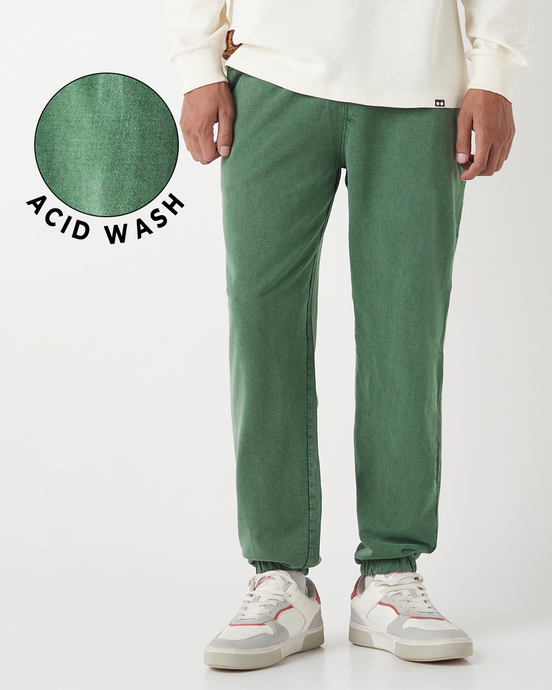 Shop Men's Winter Moss Green Oversized Acid Wash Joggers-Back