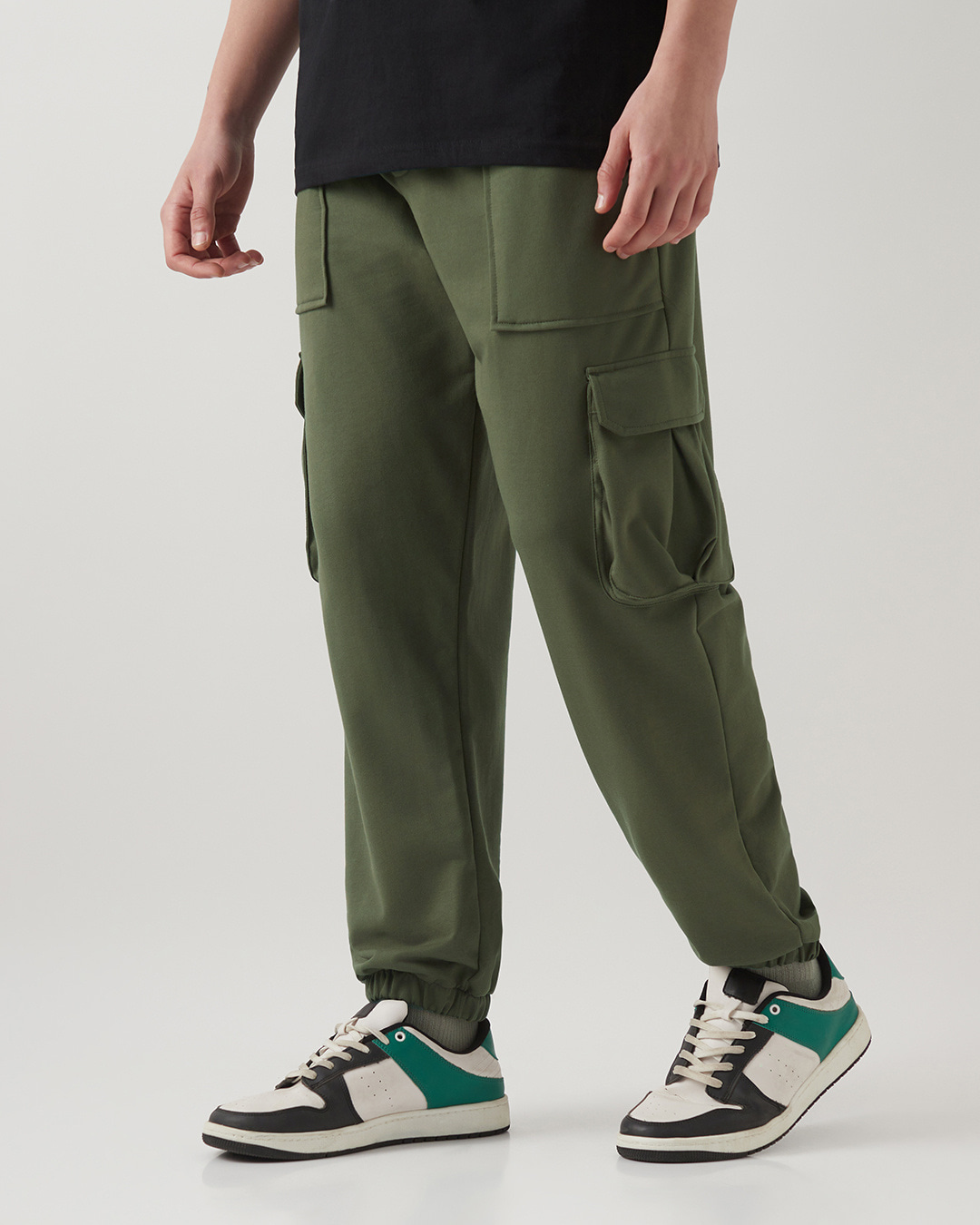 Shop Men's Winter Moss Green Oversized Cargo Joggers-Back