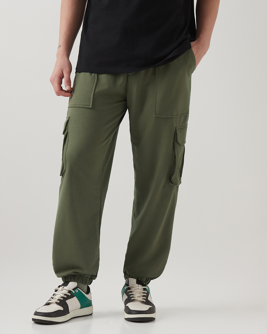 Shop Men's Winter Moss Green Oversized Cargo Joggers-Back