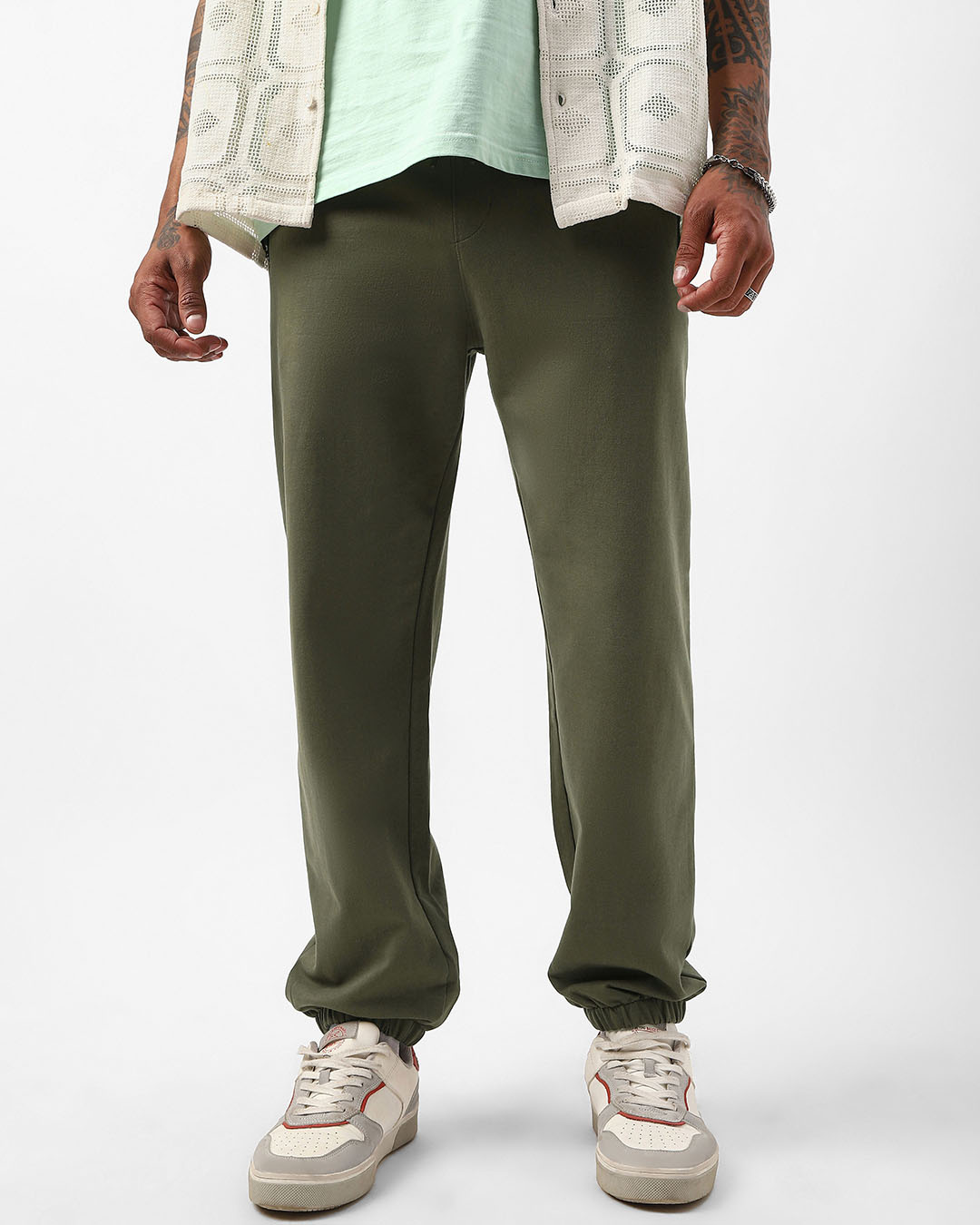 Shop Men's Winter Moss Green Oversized Joggers-Back