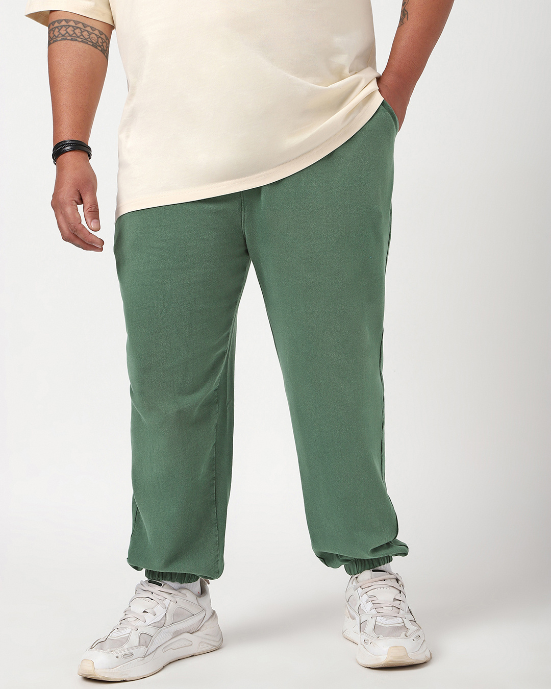 Shop Men's Winter Moss Green Oversized Plus Size Acid Wash Joggers-Back